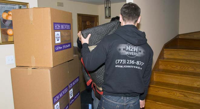 Boxes from an office move done for a Chicago business by H2H Moving Company!